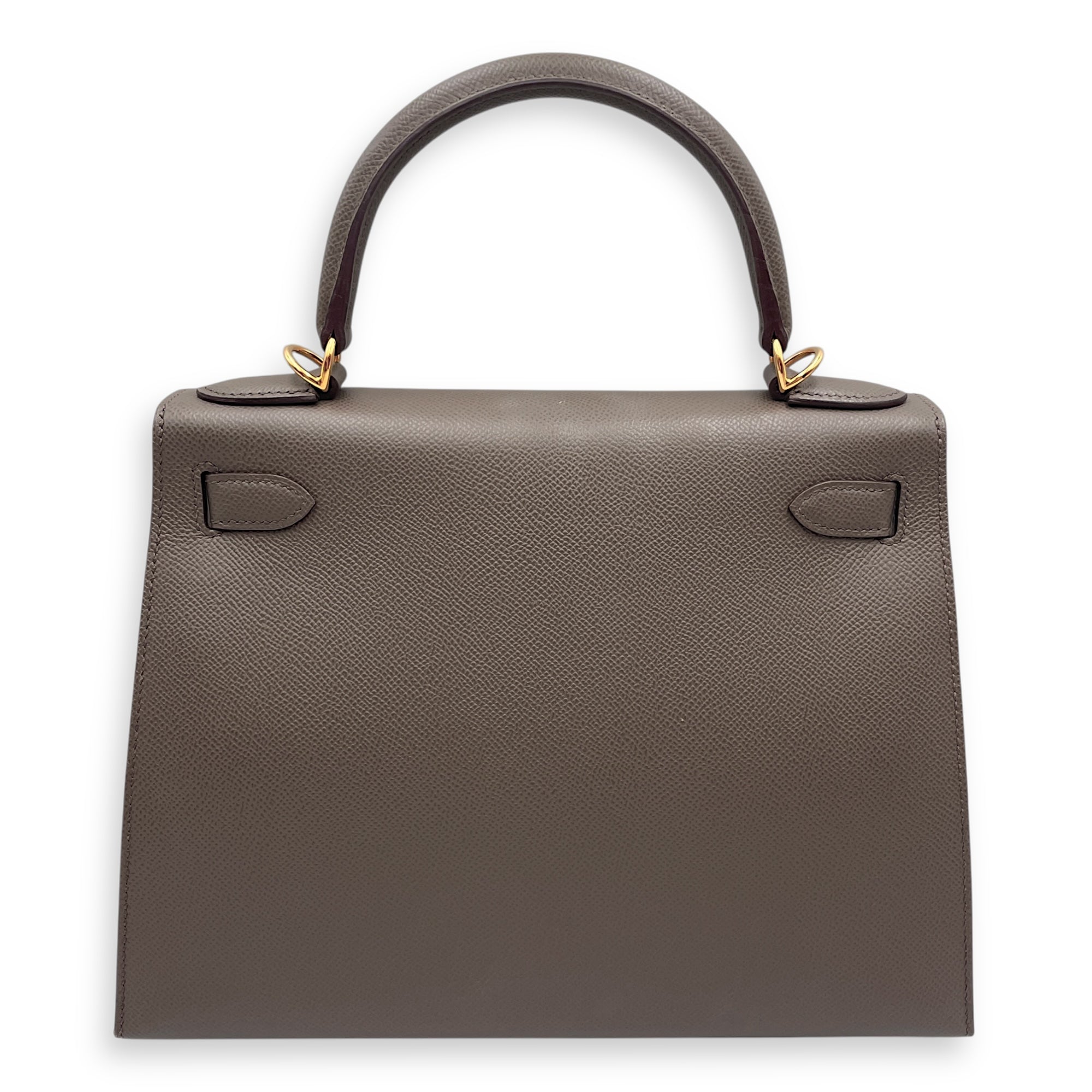 Sellier Kelly 28 Gris Etain in Epsom, Gold hardware