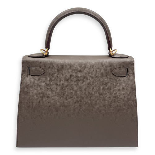 Sellier Kelly 28 Gris Etain in Epsom, Gold hardware