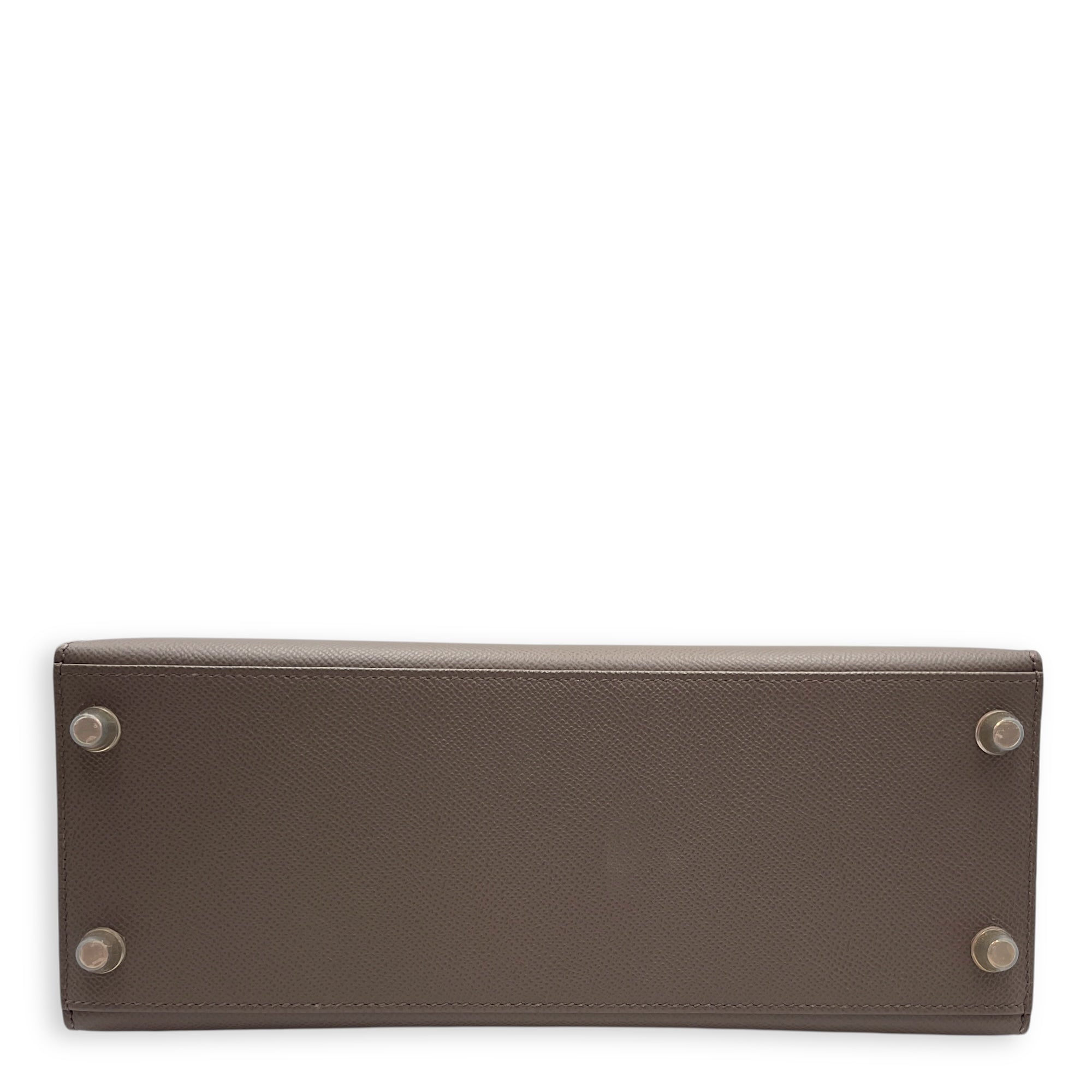 Sellier Kelly 28 Gris Etain in Epsom, Gold hardware