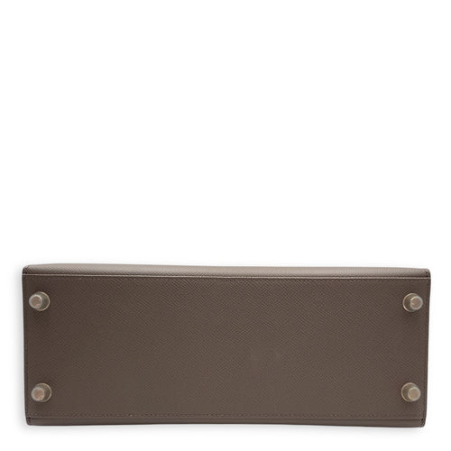 Sellier Kelly 28 Gris Etain in Epsom, Gold hardware