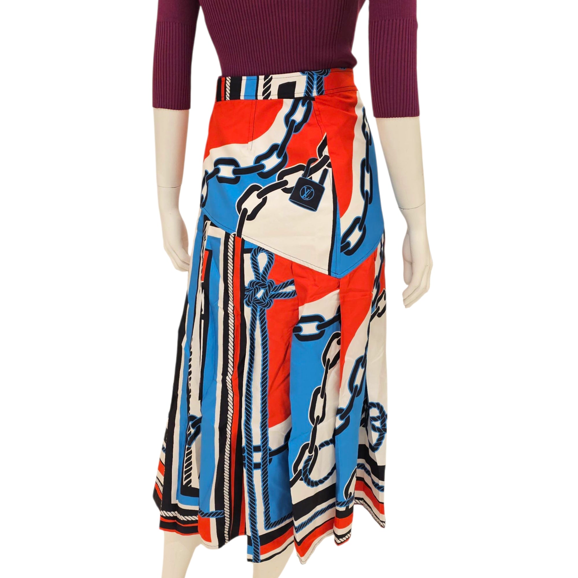Nautical Chain Print Mid-length Skirt 34 Multi-Colour Ready-To-Wear in Polyester, Gold hardware
