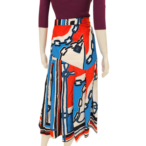 Nautical Chain Print Mid-length Skirt 34 Multi-Colour Ready-To-Wear in Polyester, Gold hardware