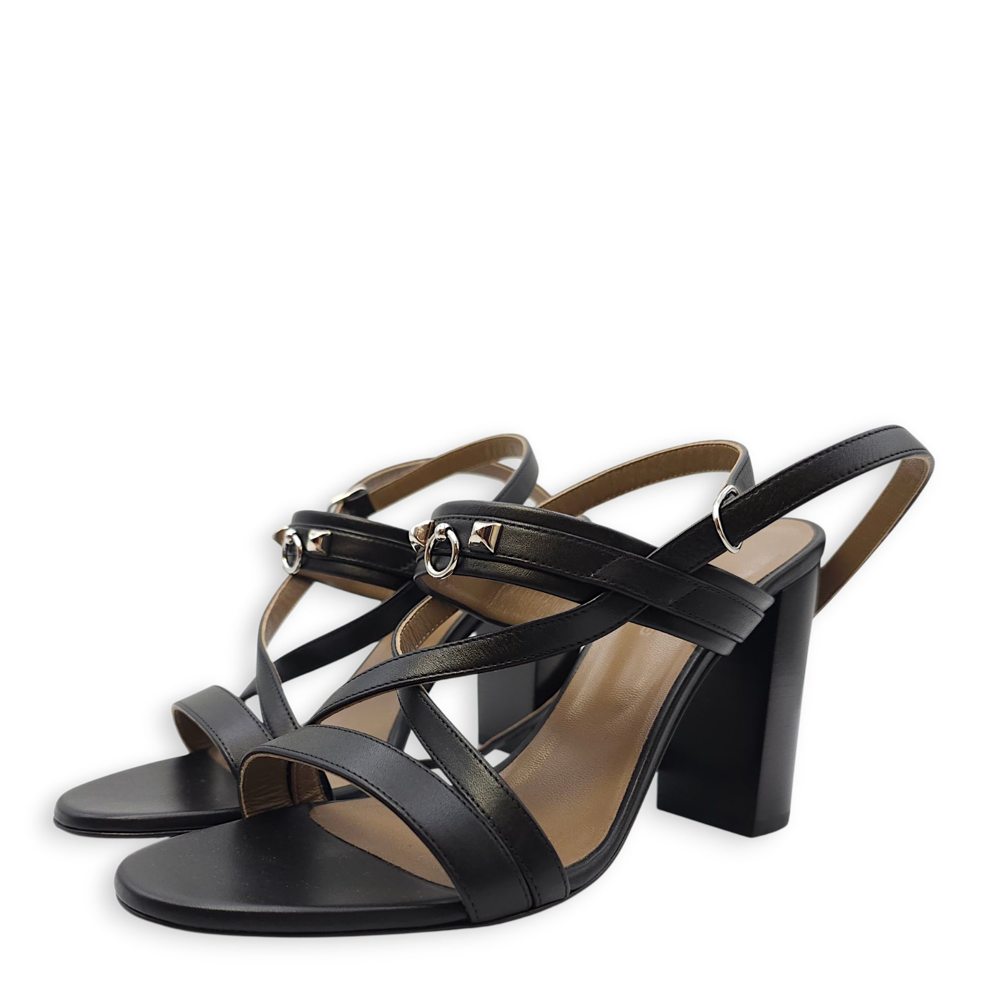 Antigone 38 Black Sandal in Calfskin, Palladium hardware