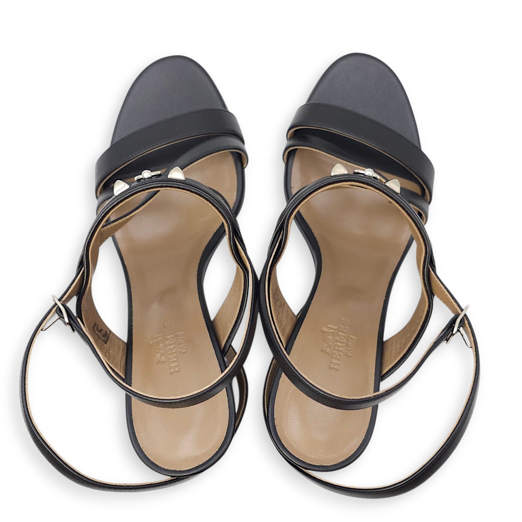 Antigone 38 Black Sandal in Calfskin, Palladium hardware