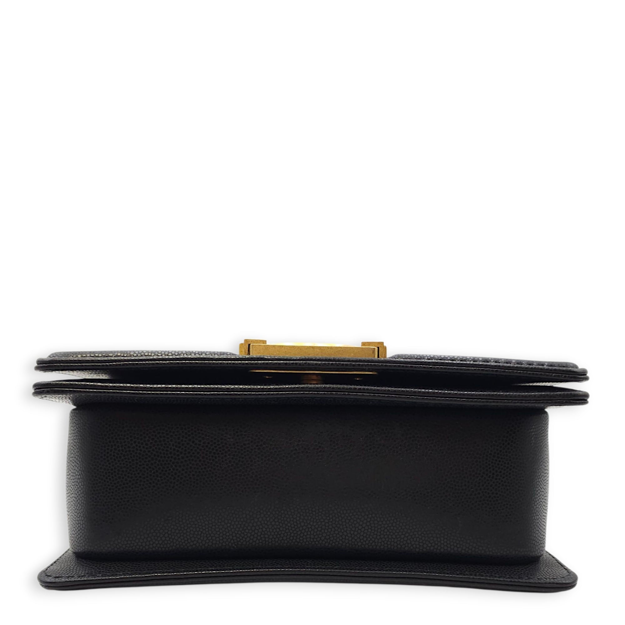 Le Boy Small Black Shoulder Bag in Caviar Leather, Gold hardware