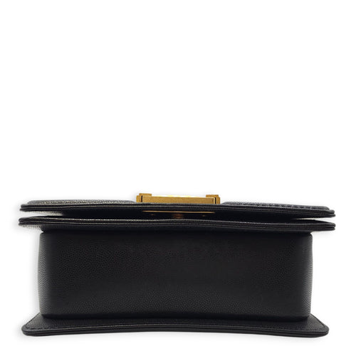 Le Boy Small Black Shoulder Bag in Caviar Leather, Gold hardware