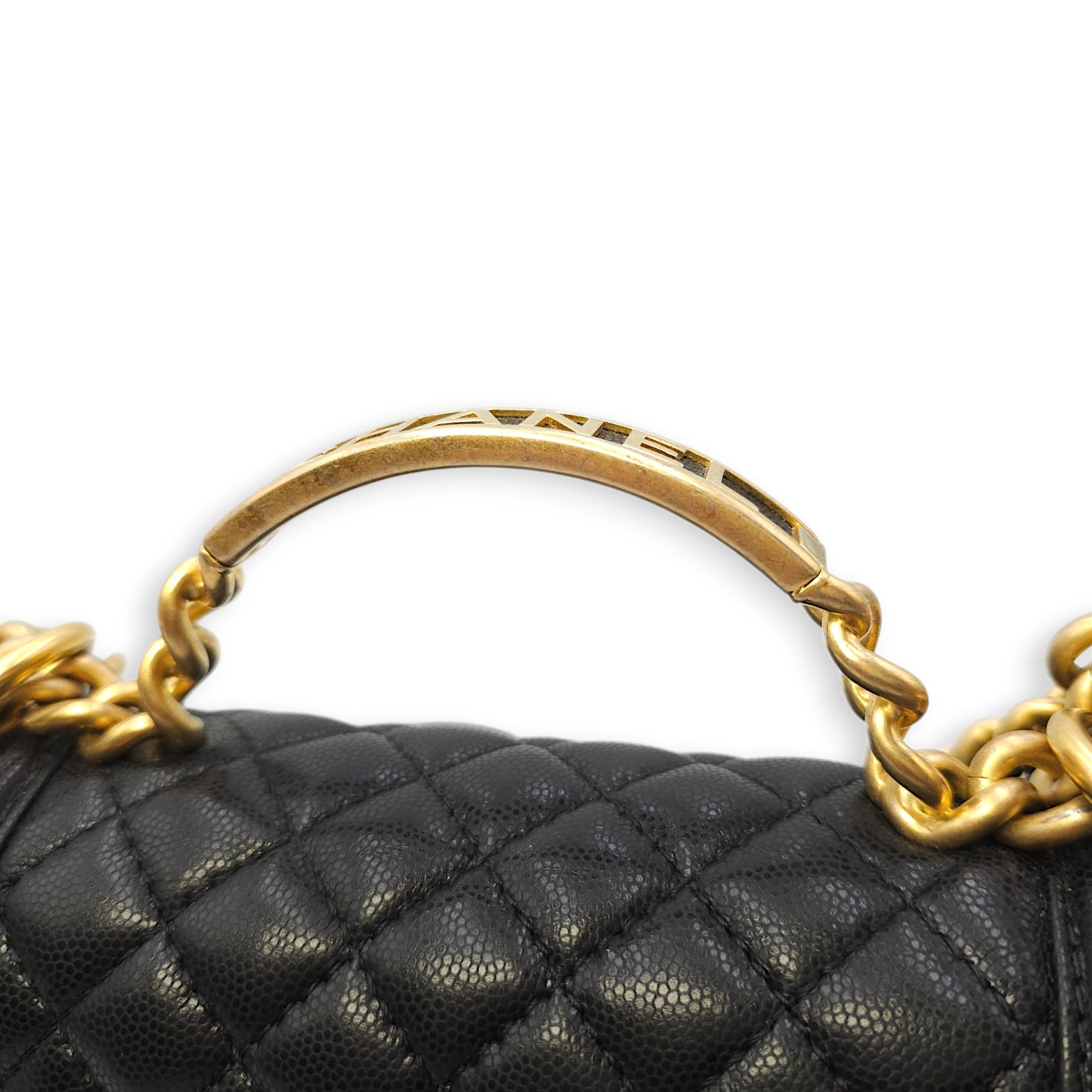 Le Boy Small Black Shoulder Bag in Caviar Leather, Gold hardware