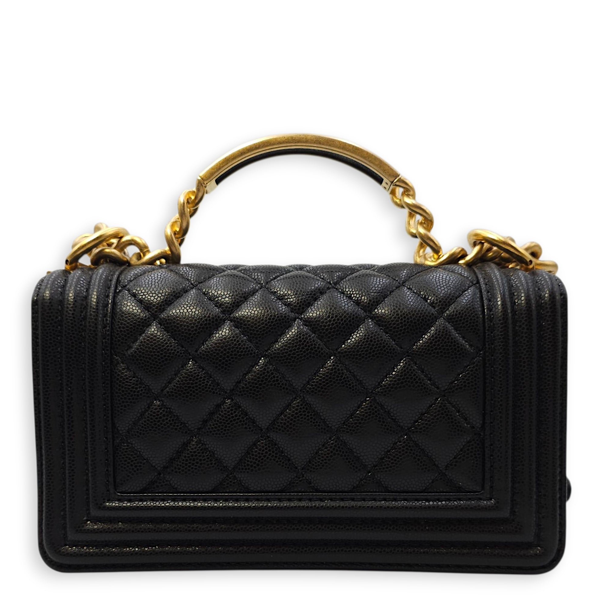 Le Boy Small Black Shoulder Bag in Caviar Leather, Gold hardware