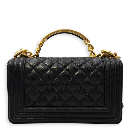 Le Boy Small Black Shoulder Bag in Caviar Leather, Gold hardware