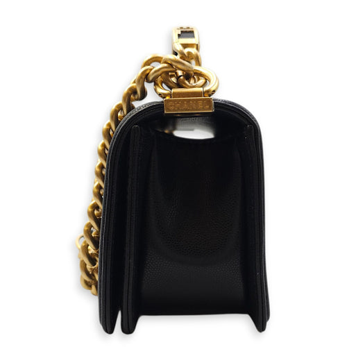 Le Boy Small Black Shoulder Bag in Caviar Leather, Gold hardware