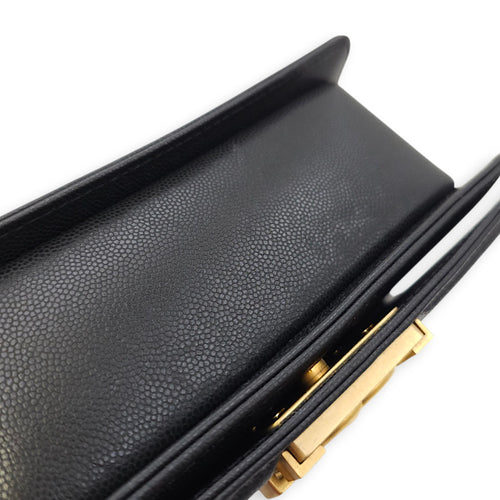Le Boy Small Black Shoulder Bag in Caviar Leather, Gold hardware