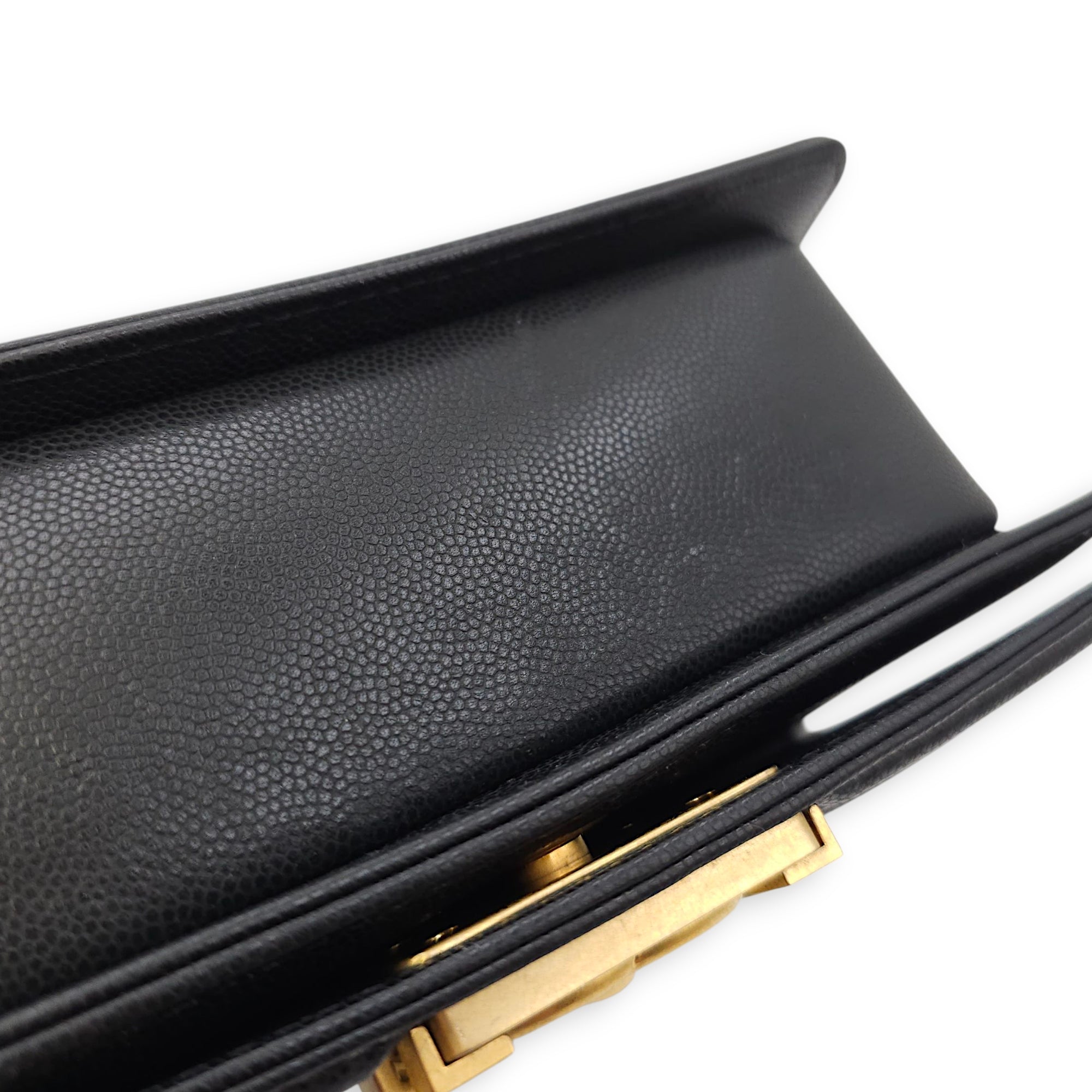 Le Boy Small Black Shoulder Bag in Caviar Leather, Gold hardware