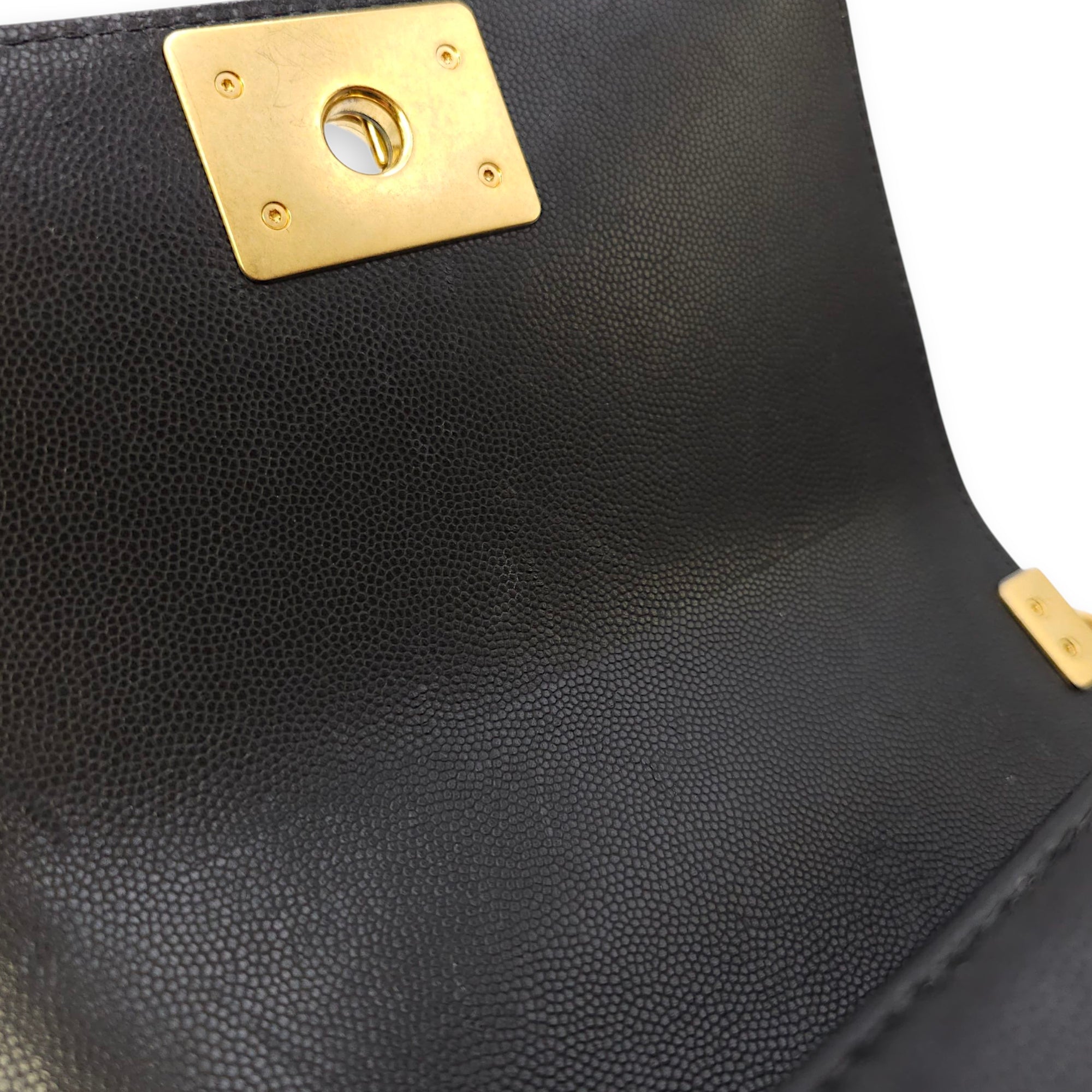 Le Boy Small Black Shoulder Bag in Caviar Leather, Gold hardware