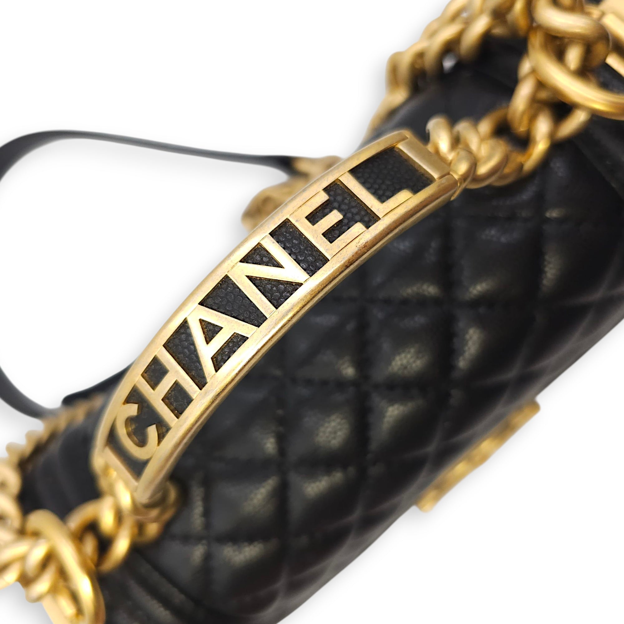 Le Boy Small Black Shoulder Bag in Caviar Leather, Gold hardware