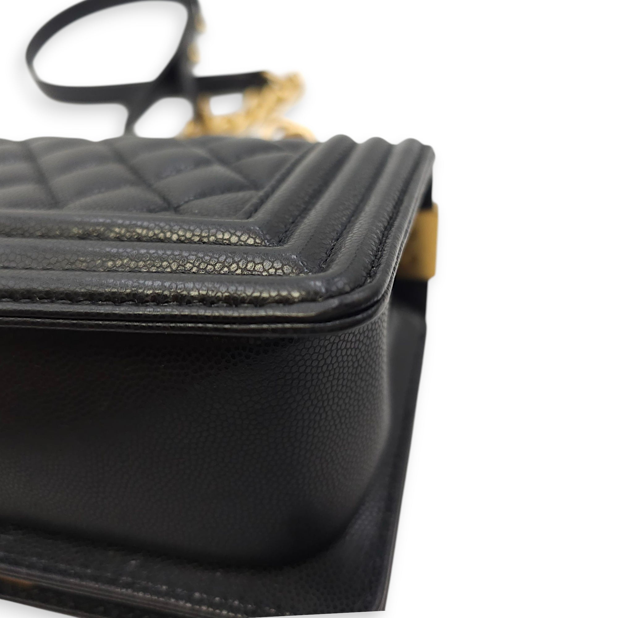 Le Boy Small Black Shoulder Bag in Caviar Leather, Gold hardware