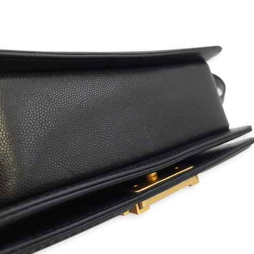 Le Boy Small Black Shoulder Bag in Caviar Leather, Gold hardware