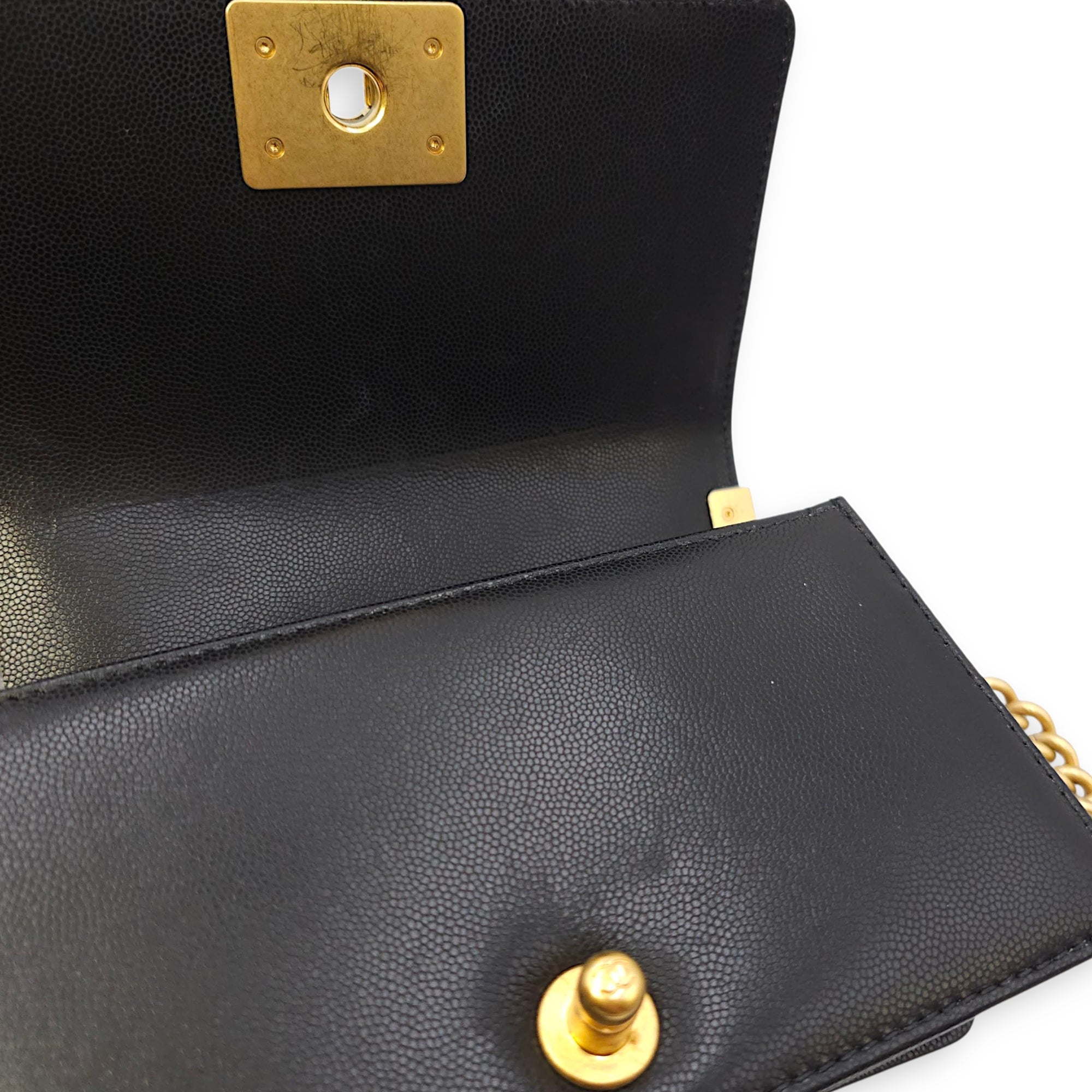 Le Boy Small Black Shoulder Bag in Caviar Leather, Gold hardware