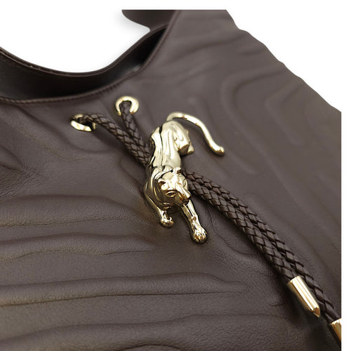 Panthere de Cartier Brown Shoulder Bag in Calfskin, Gold hardware