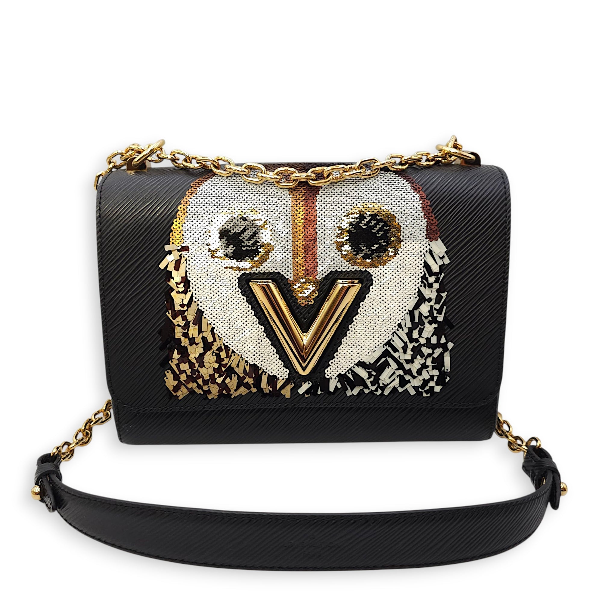 Owl Twist MM Black Crossbody Bag in Epi Leather, Gold hardware