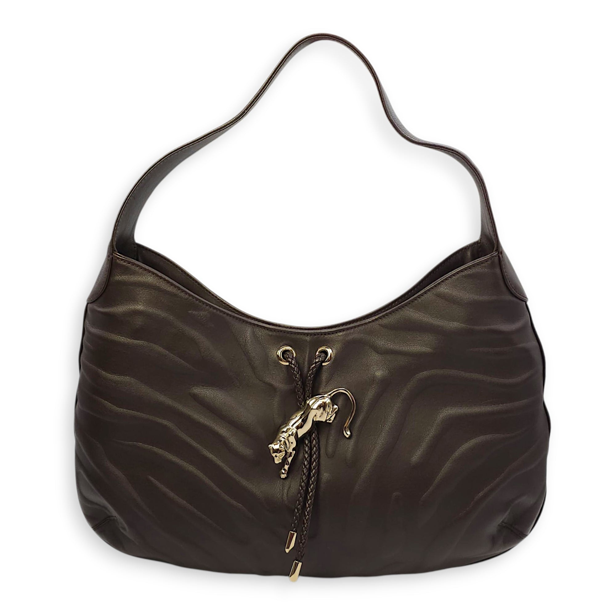 Panthere de Cartier Brown Shoulder Bag in Calfskin, Gold hardware