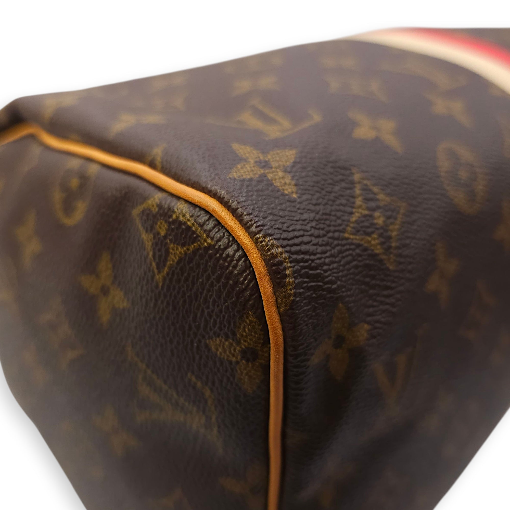 Speedy Hibiscus Print 30cm Brown Monogram Top Handle Bag in Canvas, Gold hardware