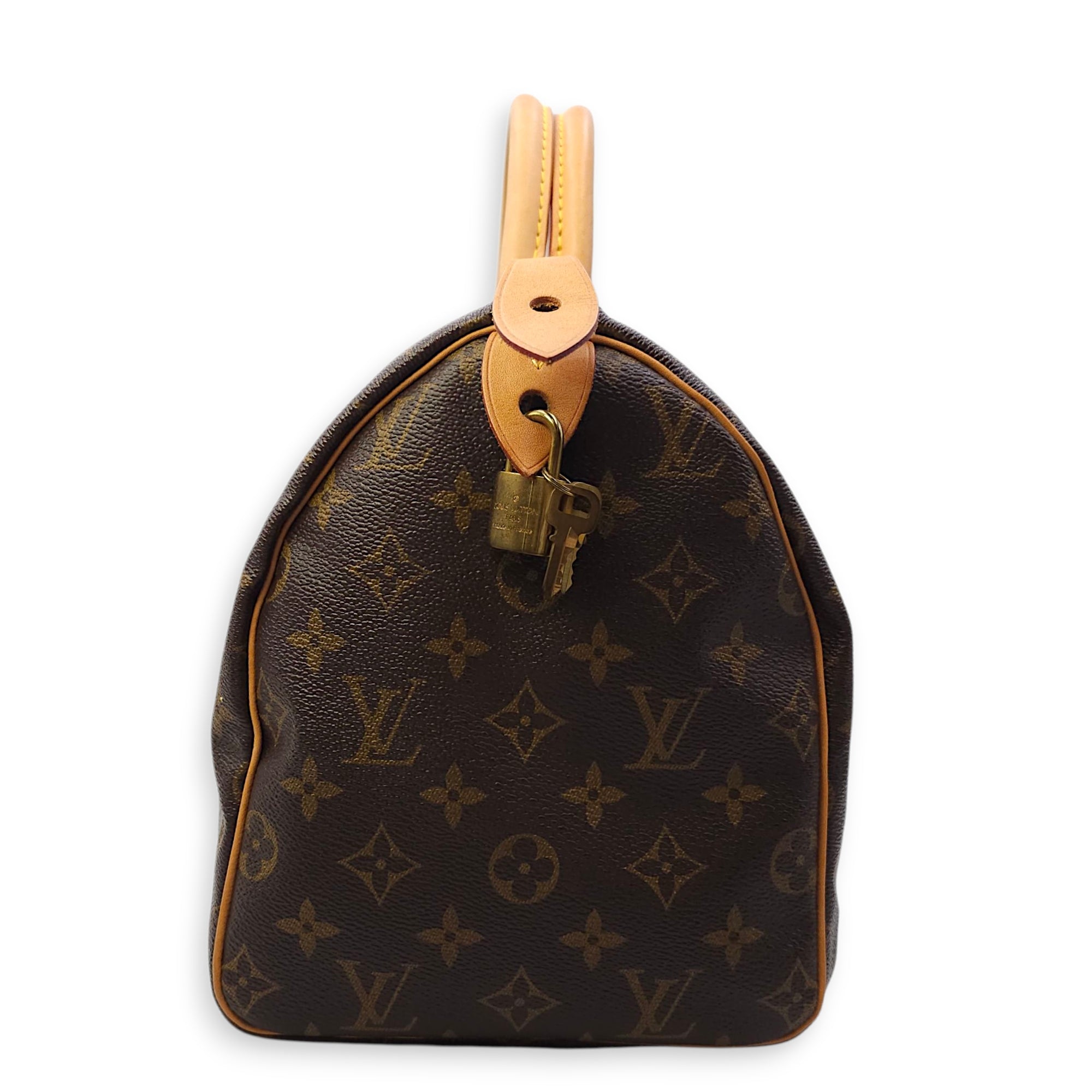 Speedy Hibiscus Print 30cm Brown Monogram Top Handle Bag in Canvas, Gold hardware