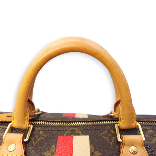 Speedy Hibiscus Print 30cm Brown Monogram Top Handle Bag in Canvas, Gold hardware