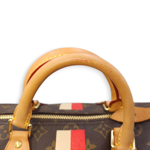 Speedy Hibiscus Print 30cm Brown Monogram Top Handle Bag in Canvas, Gold hardware