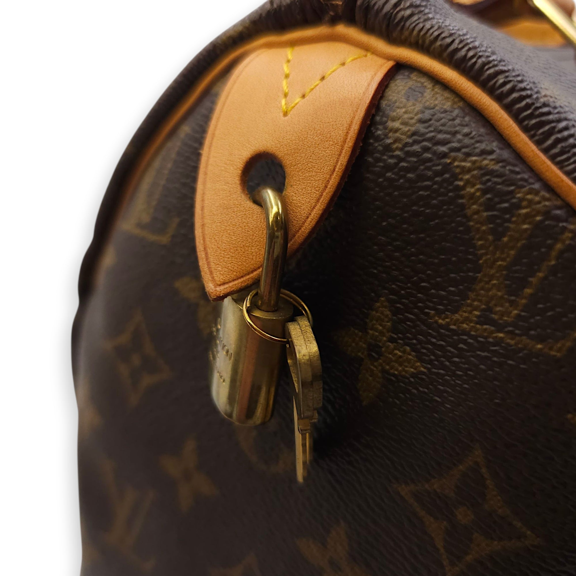 Speedy Hibiscus Print 30cm Brown Monogram Top Handle Bag in Canvas, Gold hardware