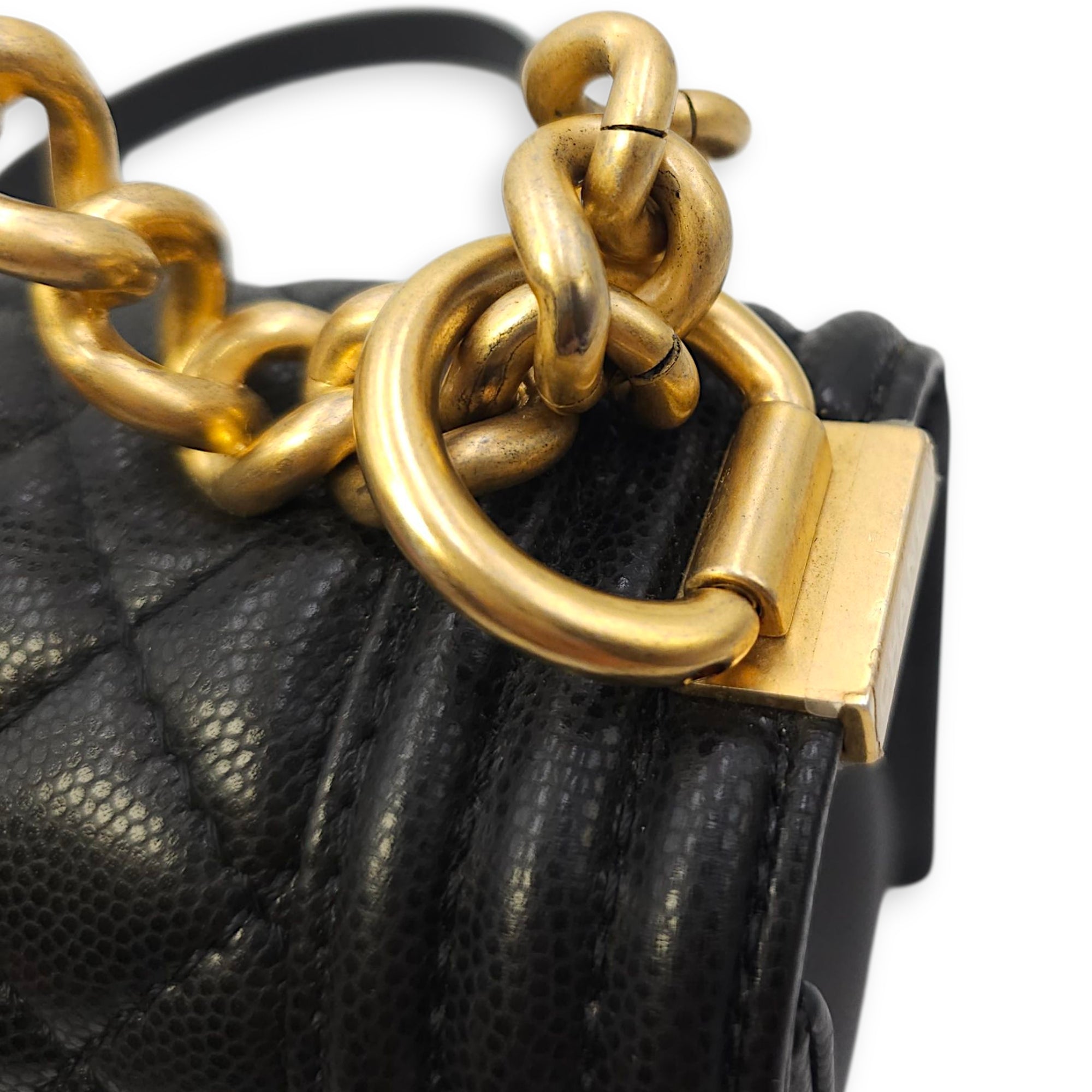 Le Boy Small Black Shoulder Bag in Caviar Leather, Gold hardware