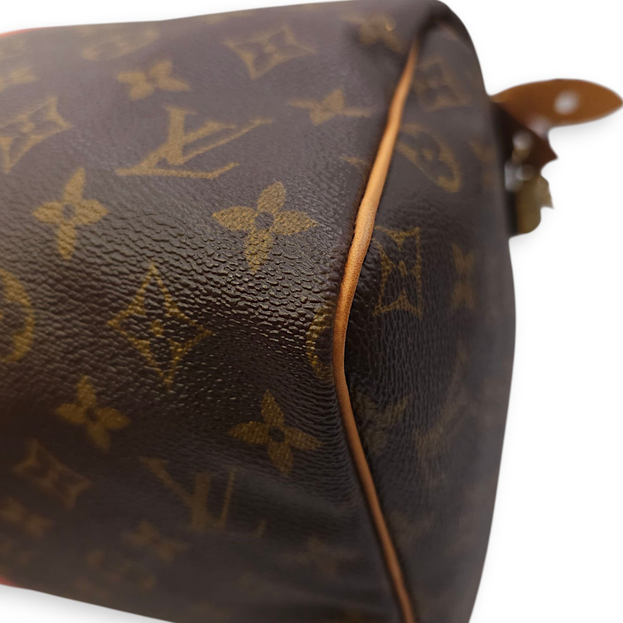 Speedy Hibiscus Print 30cm Brown Monogram Top Handle Bag in Canvas, Gold hardware