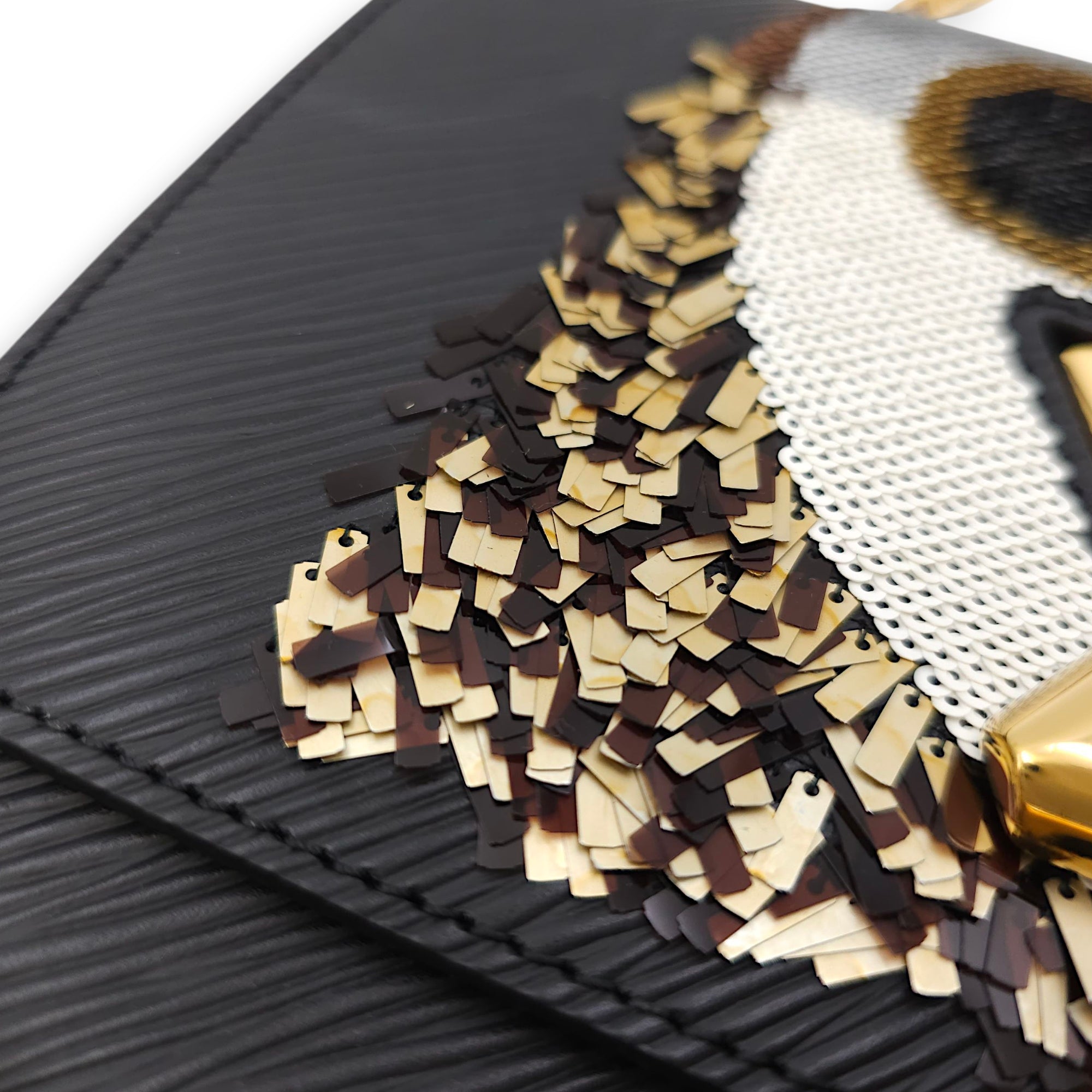 Owl Twist MM Black Crossbody Bag in Epi Leather, Gold hardware