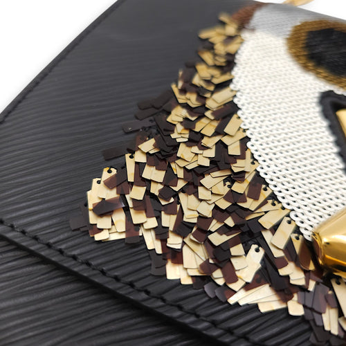 Owl Twist MM Black Crossbody Bag in Epi Leather, Gold hardware