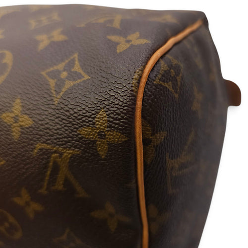 Speedy Hibiscus Print 30cm Brown Monogram Top Handle Bag in Canvas, Gold hardware
