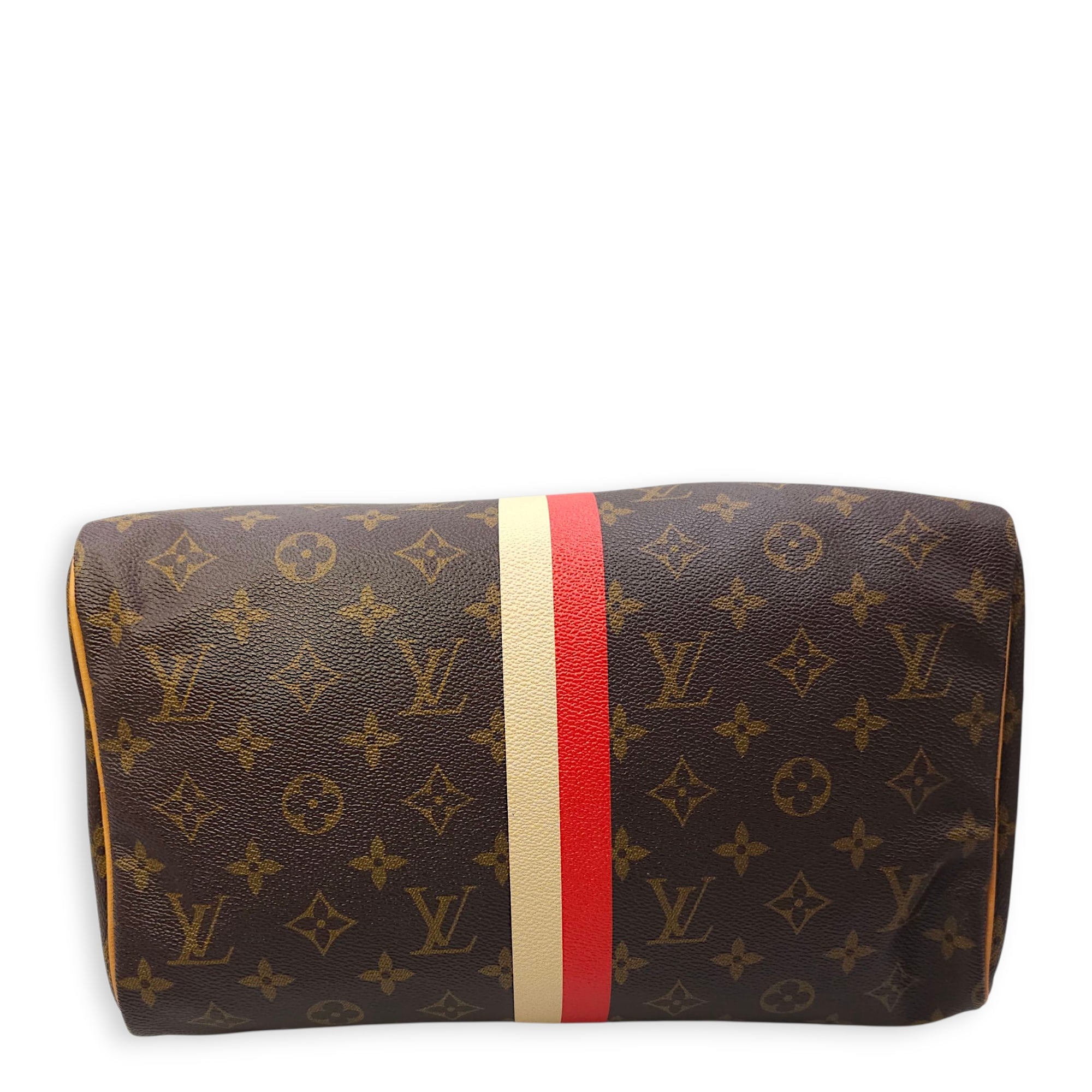 Speedy Hibiscus Print 30cm Brown Monogram Top Handle Bag in Canvas, Gold hardware