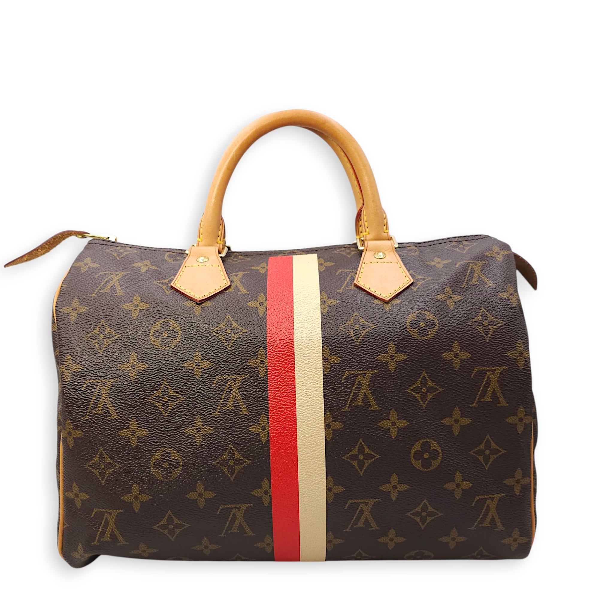 Speedy Hibiscus Print 30cm Brown Monogram Top Handle Bag in Canvas, Gold hardware
