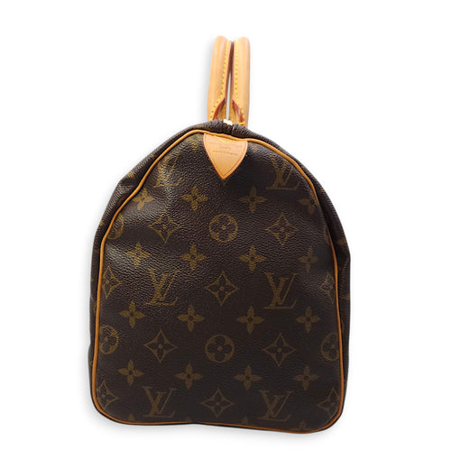 Speedy Hibiscus Print 30cm Brown Monogram Top Handle Bag in Canvas, Gold hardware