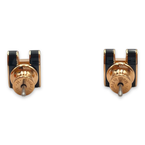 Mini Pop H Black Earrings, Rose Gold hardware
