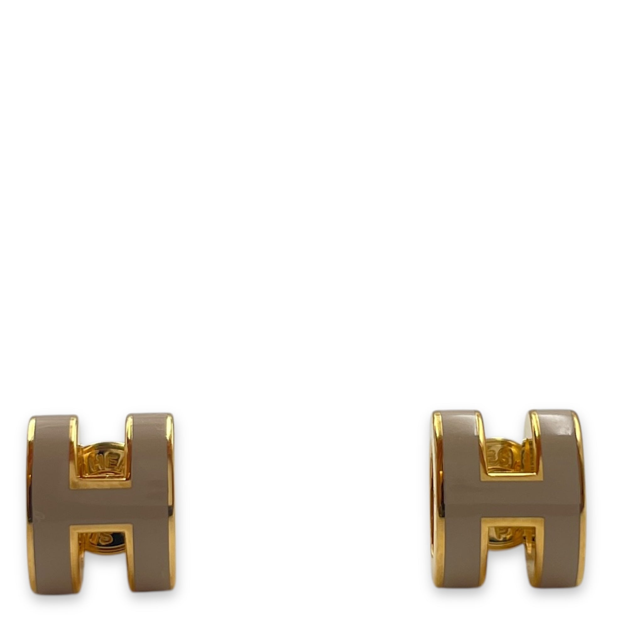Mini Pop H Marron Glace Earrings, Gold hardware