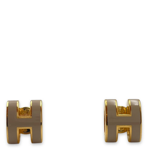 Mini Pop H Marron Glace Earrings, Gold hardware
