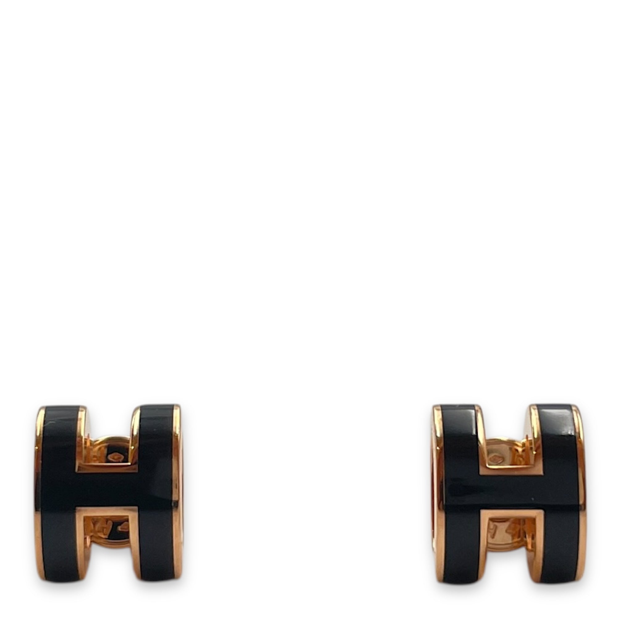 Mini Pop H Black Earrings, Rose Gold hardware