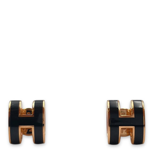 Mini Pop H Black Earrings, Rose Gold hardware