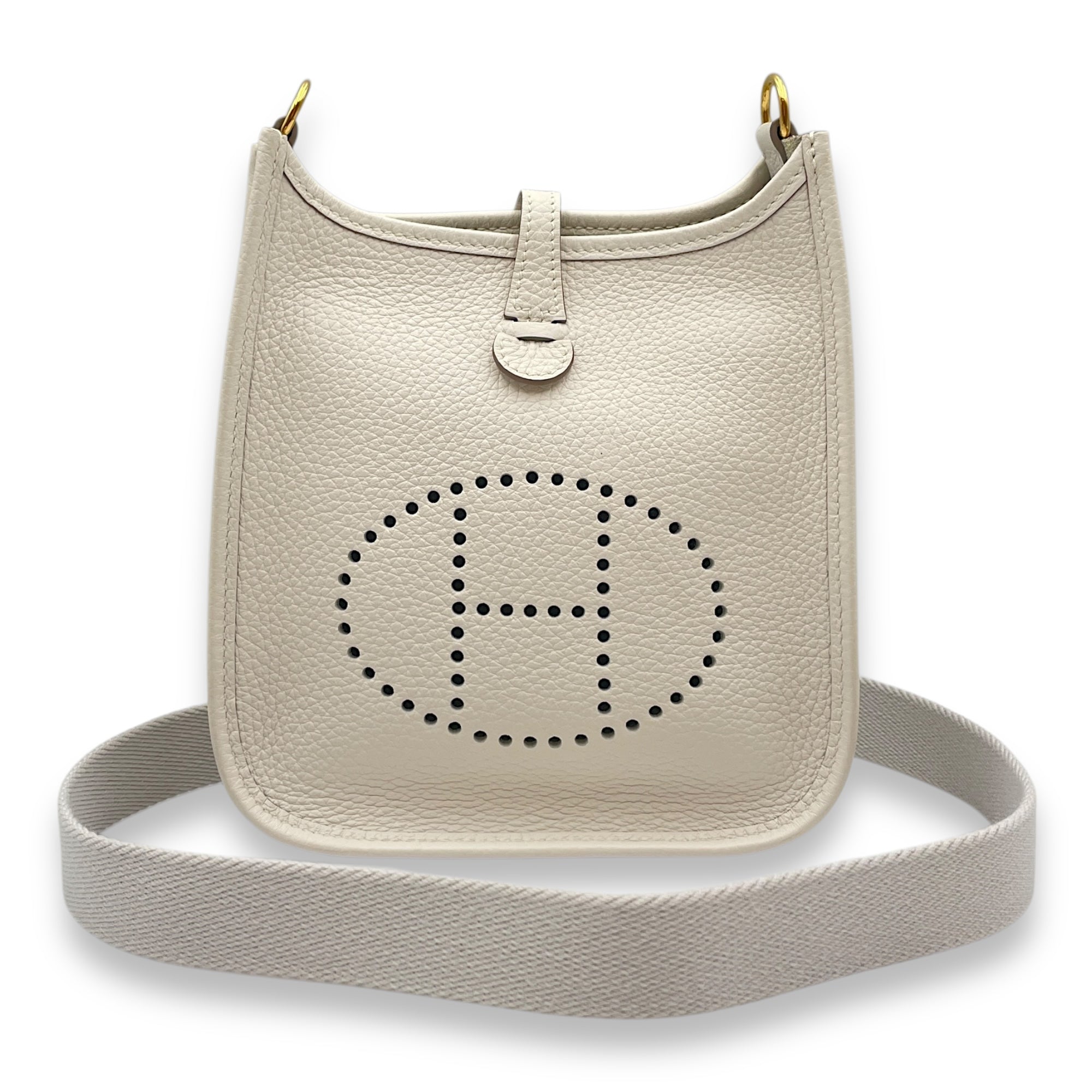 Evelyne (Short Strap) Mini Gris Pale in Clemence, Gold hardware