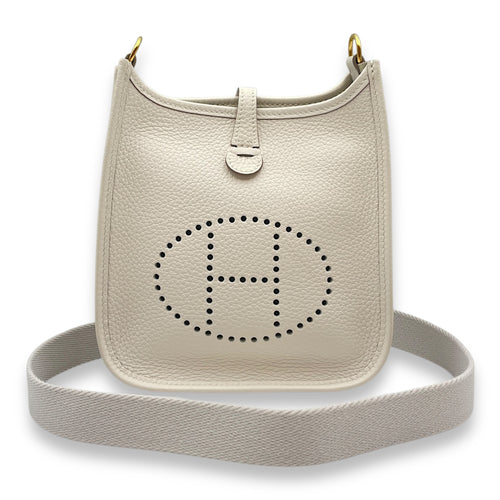 Evelyne (Short Strap) Mini Gris Pale in Clemence, Gold hardware