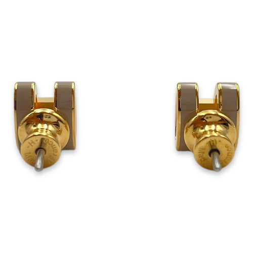 Mini Pop H Marron Glace Earrings, Gold hardware