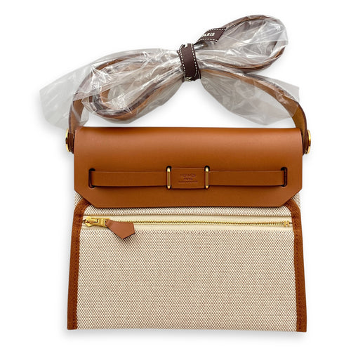 Herbag 20 Fauve/Ecru-Beige in Vache Hunter/Toile, Gold hardware