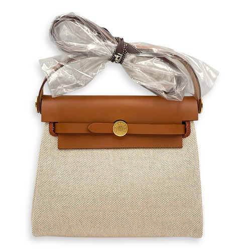 Herbag 20 Fauve/Ecru-Beige in Vache Hunter/Toile, Gold hardware