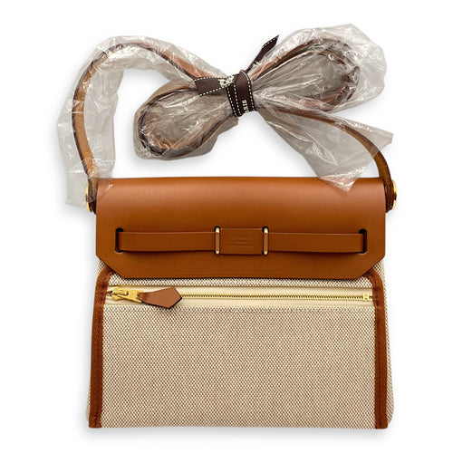 Herbag 20 Fauve/Ecru-Beige in Vache Hunter/Toile, Gold hardware