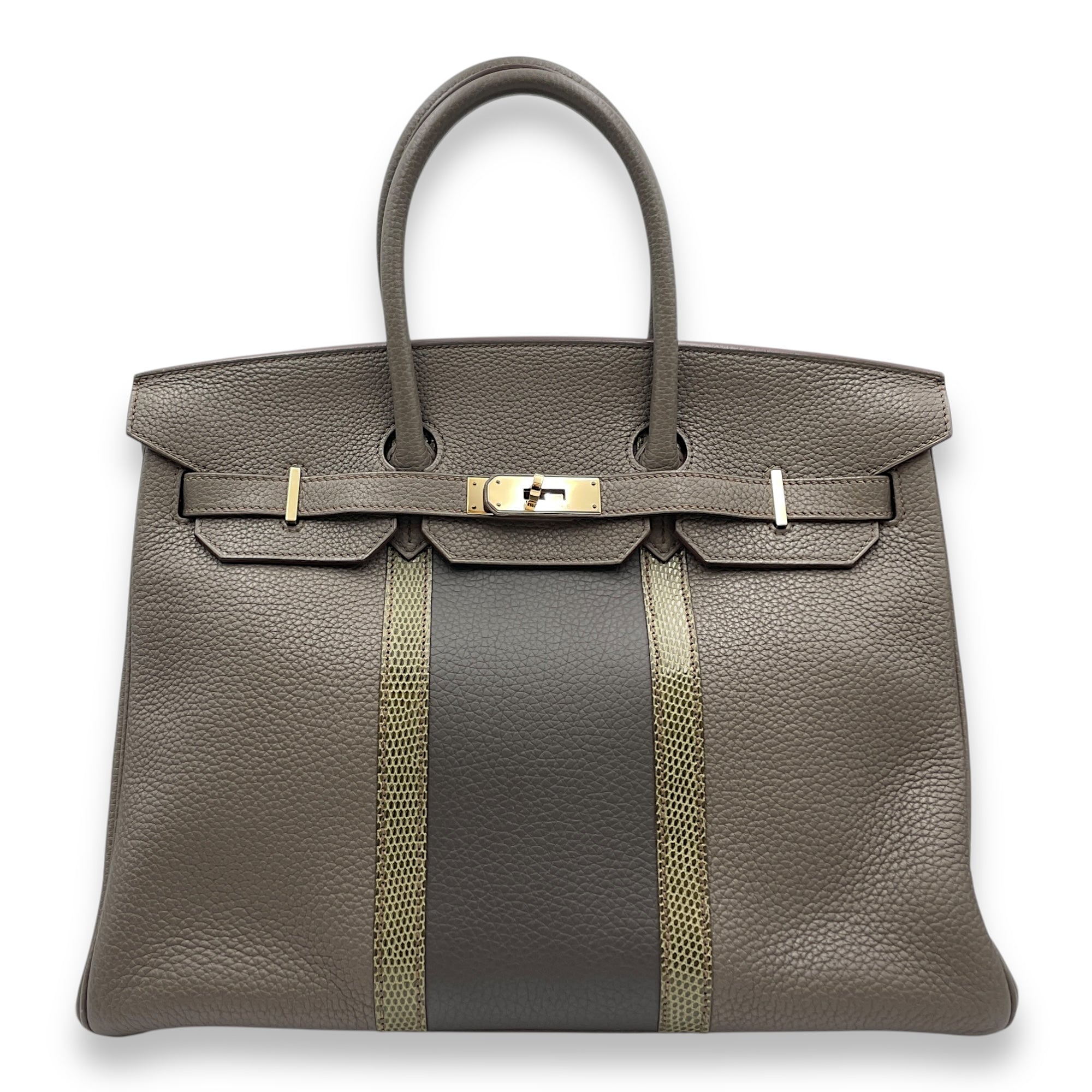Birkin 35 Etain/Graphite/Gris Fonce in Clemence/Lizard, Permabrass hardware