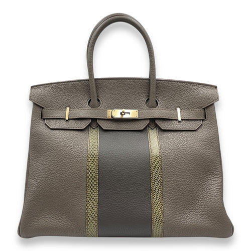 Birkin 35 Etain/Graphite/Gris Fonce in Clemence/Lizard, Permabrass hardware